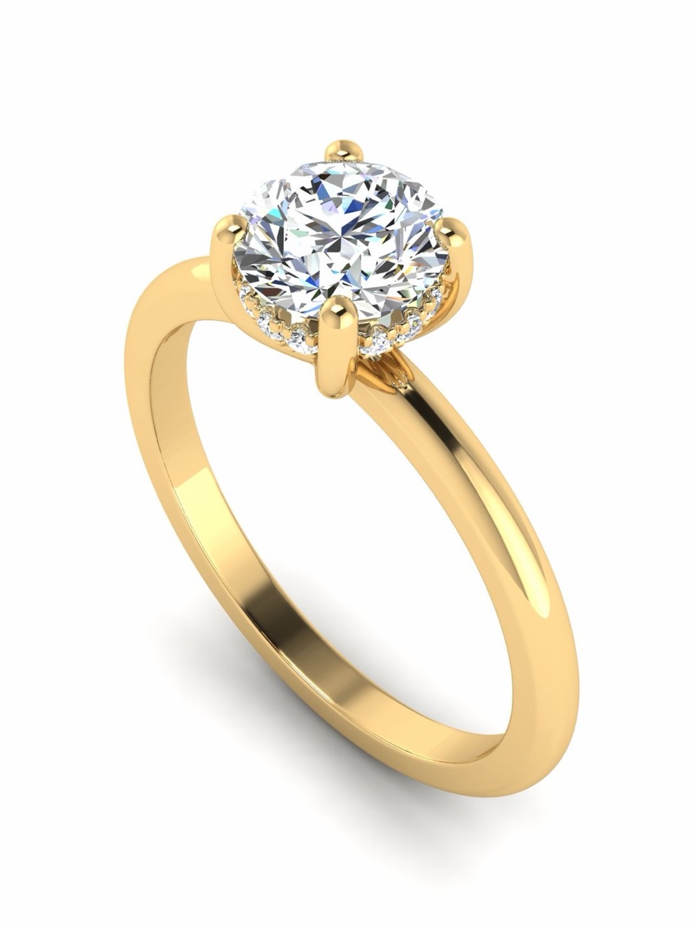 18K Yellow Gold Secret Halo Diamond Ring. Size 5